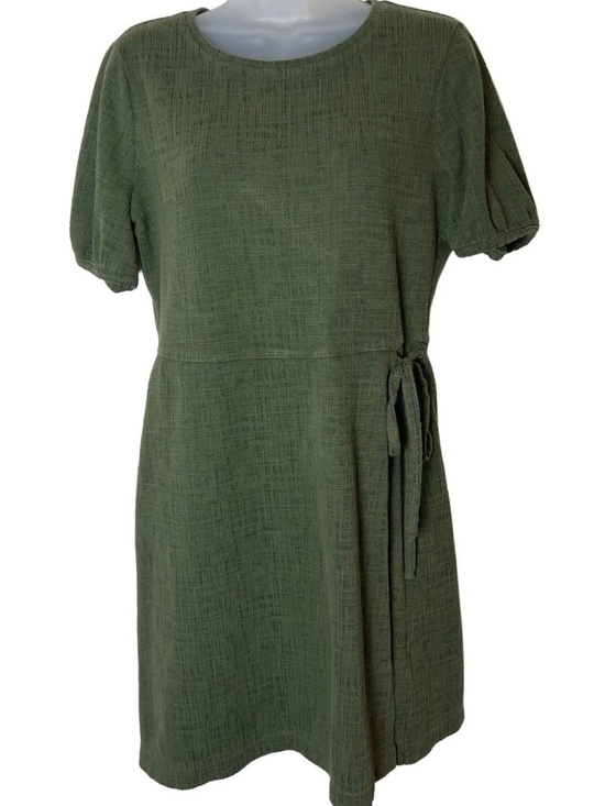 Madewell Dresses & Skirts - Maxwell Crosshatch Puff-Sleeve Faux-Wrap Mini Dress in Olive Palm Tree Medium